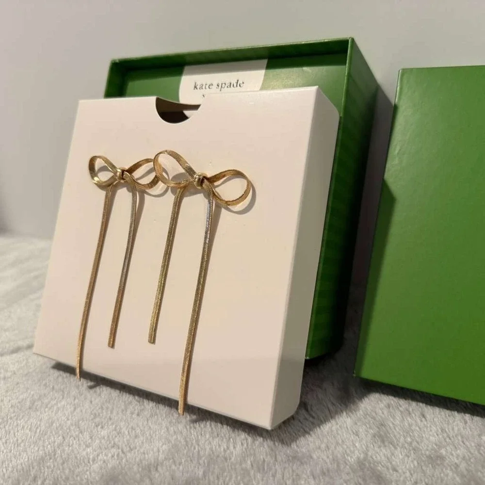 Kate‎ Spade New York Gold Bow Snake Chain Tassel Drop Dangle Earrings Brand New